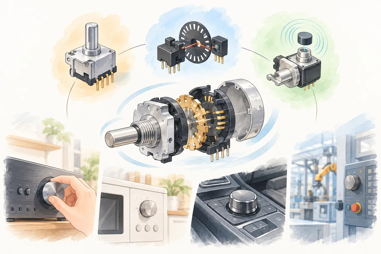 編碼器結構與常見編碼器類型示意圖